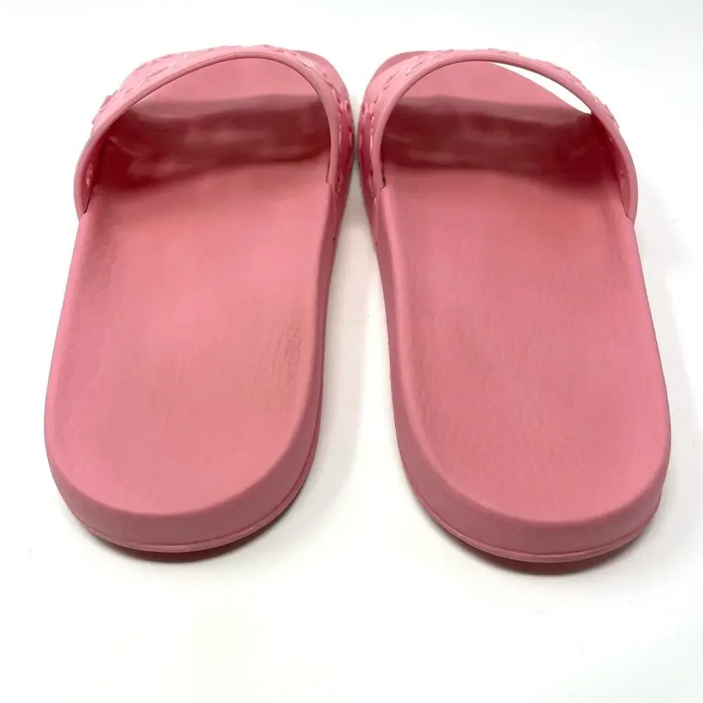 Gucci Interlocking GG Logo Rubber Pool Slides Slip On Flat Sandals Pink EU 40
